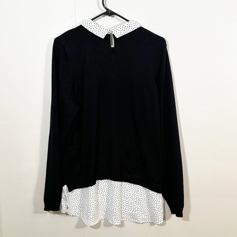 NWOT Adrianna Papell Black Layered Sweater With Dotted Collar Size XLg Academia - Picture 7 of 11